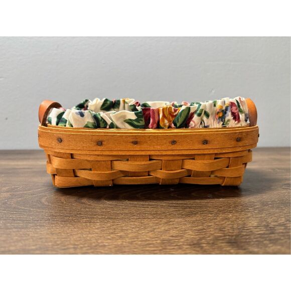 Vintage Longaberger Small Basket with Floral Fabric and Plastic Liner 1999 - Picture 1 of 10